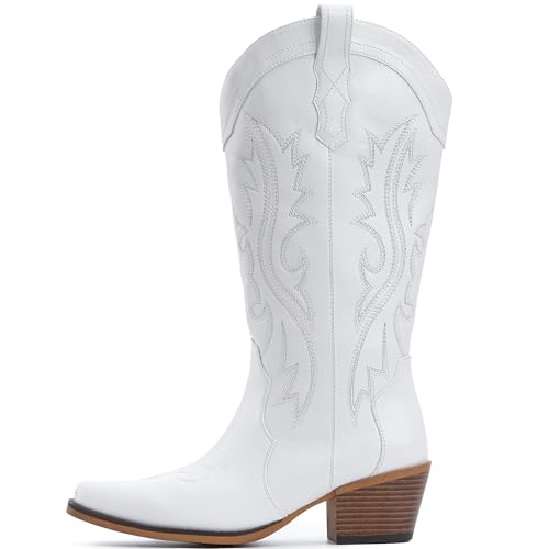 Image of IUV Cowboy Boots For Women Western Cowgirl Boots with Chunky Heel Mid Calf Snip Toe Ideal for low insteps