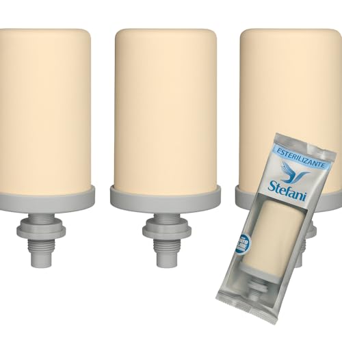 Pack of 3 Generic Brazilian Stéfani Triple Action ceramic water filter cartridge, 3 Count (Pack of 3), White