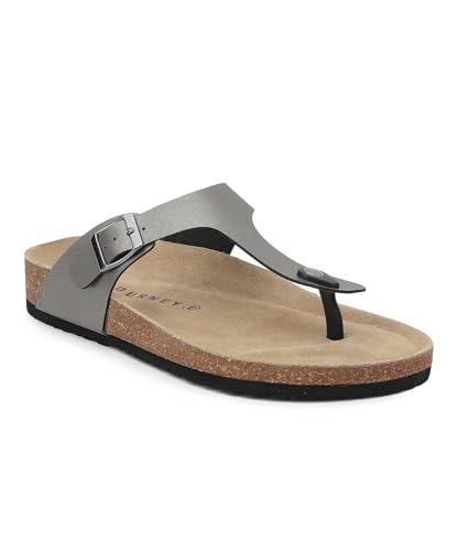 Image of HF JOURNEY Nivera 2.0 Men's Cork Footbed Thong Sandal,Slip On Entry,(Size 41-46) BlackPU, Casual Lounging Slipper, EVA Sole, Flat Heel,Nivera 2.0 - Black (41)