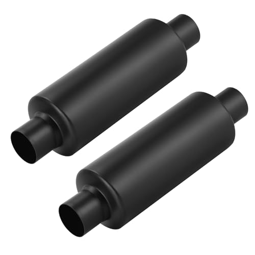 Image of LCGP 2 inch Inlet Universal Resonator Muffler, 2 inch Outlet 13.77 inch Overall Length Stainless Steel High Performance Muffler, Polished, Pass-Thru Design Black 2pack
