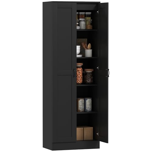 HOMCOM Armoire 2 Portes Meuble de Rangement avec 5 étagères, Style Contemporain, multifonctionnelle pour Chambre, Bureau, Cuisine, 60L x 36,5l x 175H cm, Noir