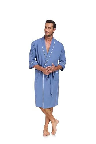 Image of COLORFULLEAF 100% Cotton Men's Bathrobes Summer Kimono Short Sleeve Lightweight Soft Breathable Spa Robe for Men