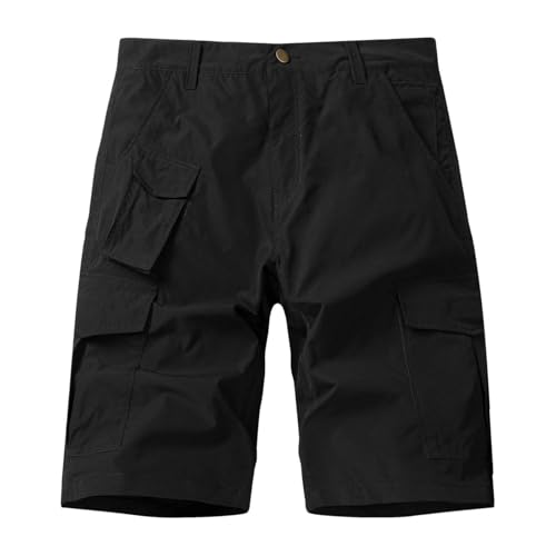 Men's Classic Relaxed Fit Cargo Short Multi-Pockets Quick Dry Tactical Shorts Stretchy Running Athletic Hiking Pants Black 34