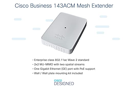 Image of (Refurbished) Cisco Business 143ACM-D-IN Wi-Fi Mesh Extender | 802.11ac | 2x2 | 1 GbE Port | Wall Mount | Limited Lifetime Protection (CBW143ACM-D-IN)