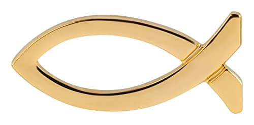 MaMeMi Pin Cristiano Ichthys Dorado – Alfiler Religioso 2 cm para Hombres y Mujeres – Símbolo Pez Cristiano en Tarjeta – Regalo para Comunión, Bautizo y Confirmación