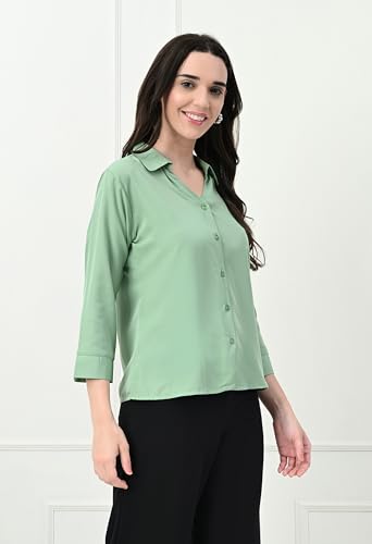 Image of FUNDAY FASHION Women's Crepe Casual Regular Fit Solid V Collered Shirt (Pack of 2)