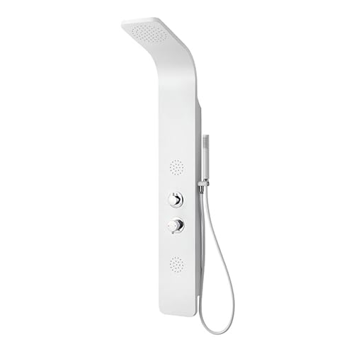 Edouard Rousseau - Columna de ducha hidromasaje BLANCA – Panel aluminio blanco – Rociador Ø 160 mm – 2 jets frontales – Grifo monomando con cartucho cerámico