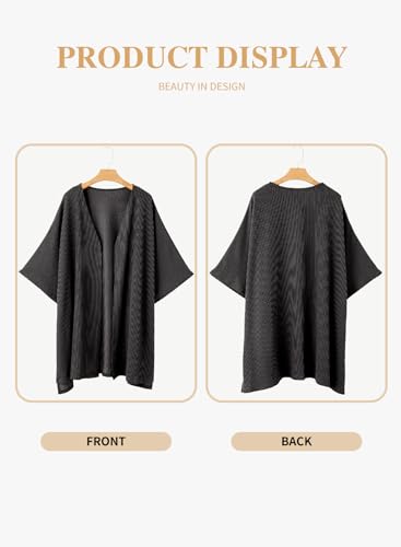 Image of Eytino Women Plus Size Lightweight Cardigan Half Sleeve Ribbed Knit Kimono Cardigans Tops(1X-5X)