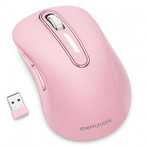 Image of memzuoix 2.4G Portable Wireless Mouse, 1400 DPI Mobile Optical Cordless Mice with USB Receiver for Computer, Laptop, PC, Desktop, MacBook, 5 Buttons (Pink)