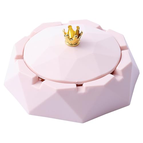 Pink Crown Stainless Steel Ashtray with Lids, Cigarettes Ashtray for Indoor or Outdoor Use, Windproof, Ash Holder for Smokers, Desktop Smoking-Ash Tray for Home, Office Decoration Home Décor Accents