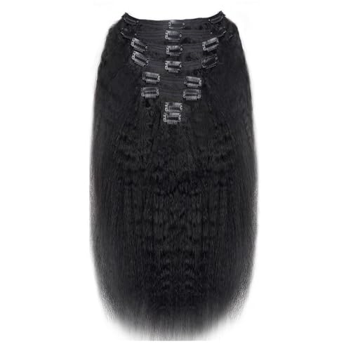 Clip en Extensiones de Cabello 8 extensiones de cabello natural negro rizado recto con clip for mujeres negras, cabello humano real, negro natural, 4.23 oz, cabeza completa Yaki, extensiones de clip r