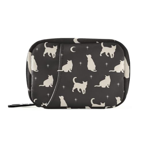 Akiraki ピルケース 薬ケース お薬入れ 小分け 携帯用 コンパクト ネコ 猫 ねこ 月 星柄 黒 ブラック おもしろ お薬収納ポーチ 大容量 小物入れ サプリメントケース 常備薬 飲み忘れ防止 旅行 アウトドア 出張