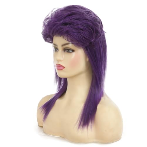 Image of Swiking Purple Mullet Wigs for Women 80s Rocker Shaggy Layered Fluffy Wig Shoulder Length Hair Cosplay Halloween Costume Wigs(Purple)