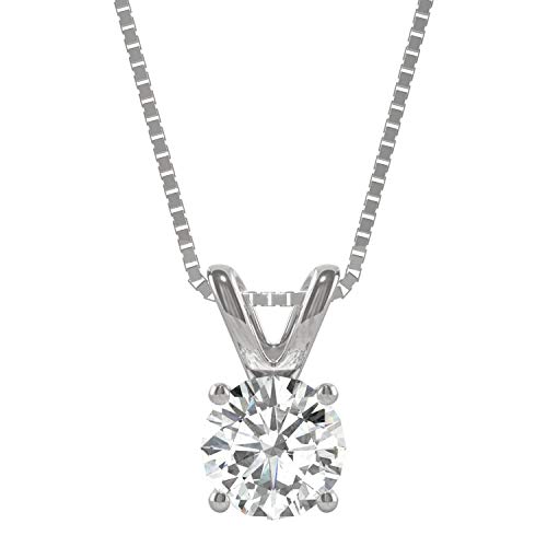 14K White Gold Moissanite by Charles & Colvard Round Solitaire Pendant, 1.00ct DEW