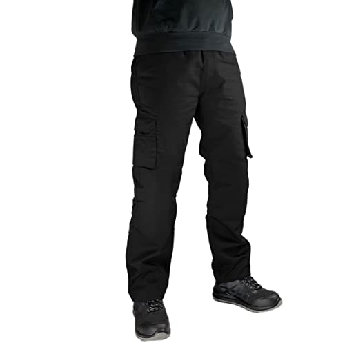 DURUS WORKWEAR Pantalones de trabajo multifuncionales y resistentes con múltiples bolsillos y cremallera YKK, Negro, 42 Largo