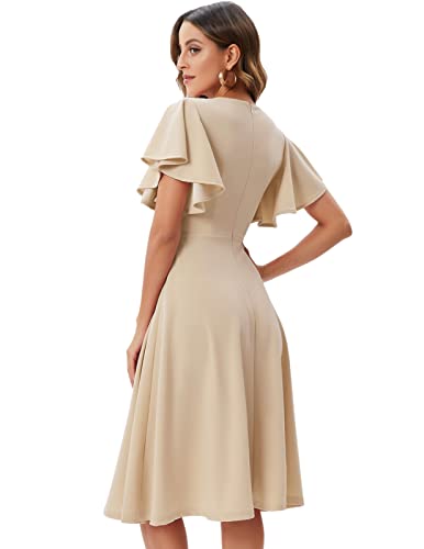 Image of Bridesmay Women's Formal Wedding Guest Dress for Women 2026 Short Sleeve Fit and Flare Tea Party Dresses