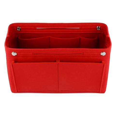 NOTAG Purse Organizer Insert Multipockets Felt Handbag Organizer Bag in Bag Small Storage Bag with 2 Buttons Fits in Handbag Tote Bag for Girls,2 Size (Small, Red) Cover