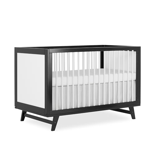 Image of Dream On Me Carter 5-in-1 Full Size Convertible Crib / 3 Mattress Height Settings/JPMA Certified/Made of New Zealand Pinewood/Sturdy Crib Design, Black & White