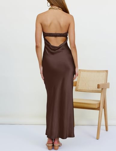 Image of MEROKEETY Women's Summer Satin Strapless Bodycon Dress 2026 Backless Tube Wedding Guest Cocktail Formal Party Maxi Dresses