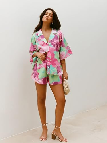 Image of GRECIILOOKS Co-ord Set for Women Stylish | Women Co-Ord Pajama Set | Stylish Night Dress & Beach Outfit | 2 Piece Printed Shirt & Shorts Loungewear | Comfortable Pajama Sets for Womens