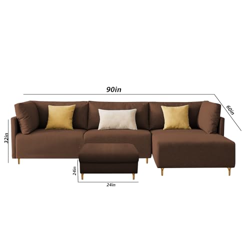 Image of Carina RHS 4 Seater L Shape Sofa Set with Center Table for Living Room (Brown Fabric) Premium Fabric Sofa