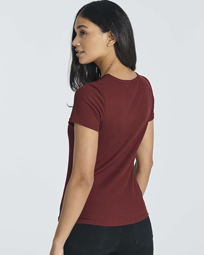 Real Essentials 5 Pack: Women's Soft Ribbed Short Sleeve V-Neck T-Shirt Casual Summer Tee Shirts4