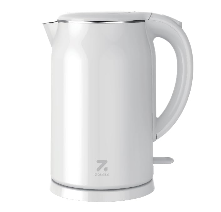 ZOLELE Electric Kettle SH1701W 1.7L Capacity Stainless Steel Electric Kettle With Double Walled Glass Lid,1800W Fast Boiling, Keep-Warm Function,Safety Feature, Cold Touch Handle & Swivel Base - White
