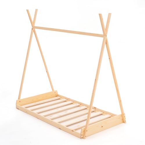 Robincool Cama Infantil Tipi Montessori de Madera Ecológica Tipi Dreams 150,5x75x138 cm para Colchón de 140x70 cm Guirnalda LED