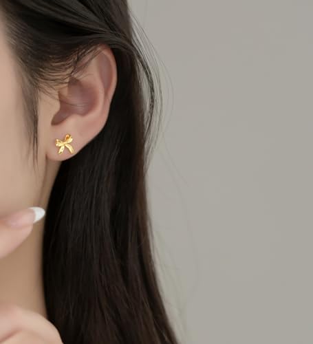 Reffeer Solid 925 Sterling Silver Bow Stud Earrings for Women Teen Girls Small Ribbon Stud Earrings Bowknot3