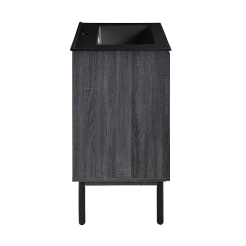 Image of Swiss Madison Classe 24 in. Black Oak Bathroom Vanity with Black Ceramic Sink Top