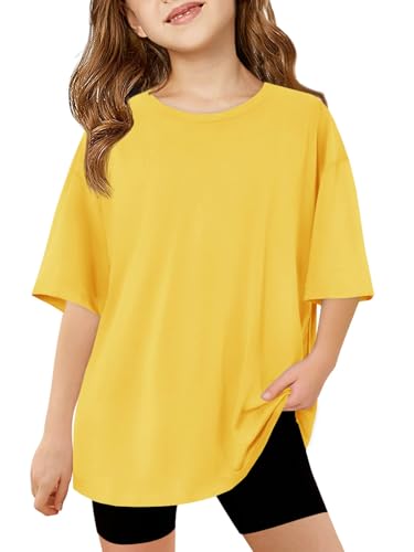 Image of Haloumoning Girls Short Sleeve T-Shirts | Kids, Summer,girls shirts,versized t shirts,Girls T-Shirts,Oversized Tops, Casual Crewneck, Basic Tees 5-14Y