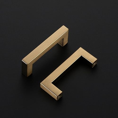 Image of Ravinte 30 Pack Champagne Bronze Cabinet Handles 3 Inch Hole Center Stainless Steel Kitchen Square Cabinet Pulls for Dresser Drawer Cupboard Handles with Screwdriver