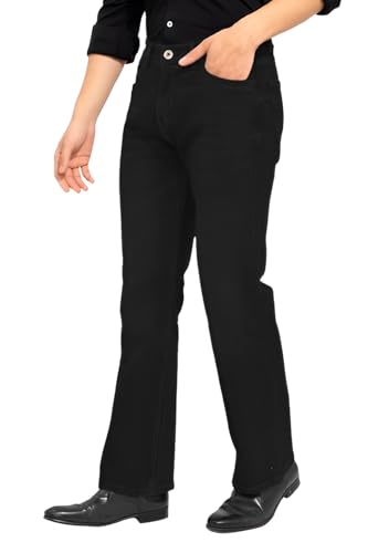 Image of Waltz Men's High Waist Stretchable Boot Cut Wide Leg Flared Casual Denim Bell Bottom Jeans Pants for Men - Comes in Multiple Sizes & Colours (Black, Dark & Light Blue, Grey, White & Khaki) 28 to 40