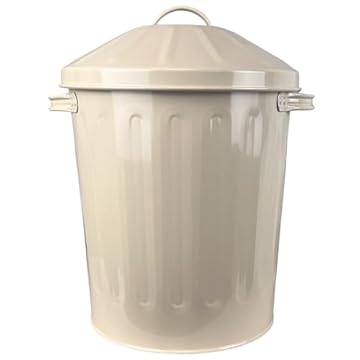 Easy Shopping Small 15 Litre 15L Round Shape Several Cream Metal Bin Recycle Rubbish Waste Dustbin Bin with Lid