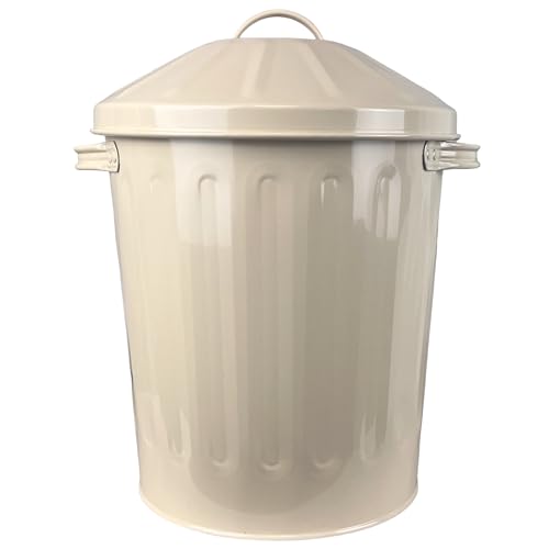 Easy Shopping Small 15 Litre 15L Round Shape Several Cream Metal Bin Recycle Rubbish Waste Dustbin Bin with Lid