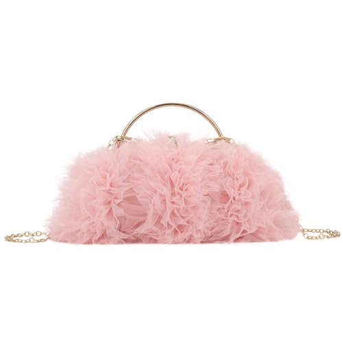 EVEOUT Pochette en Dentelle pour Femme élégant Clutch avec Chaîne Sac à Main de Soirée en Maille pour Mariée Sac bandoulière pour Mariage Fête(Rose)