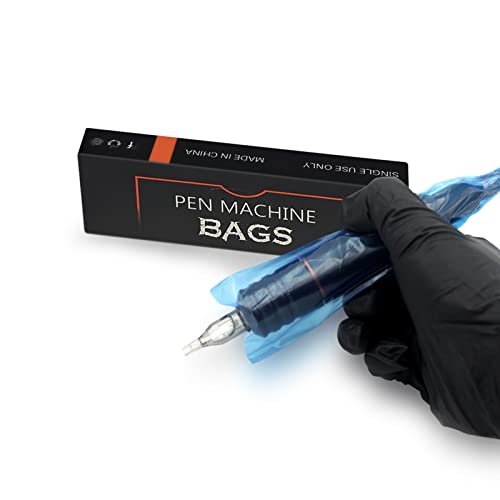 EZ Covers for Tattoo Machines - Pack of 200 (5 cm x 16 cm) Tattoo Pen Covers Transparent Blue Disposable Tattoo Pen Bags for Tattoo Machine Gun
