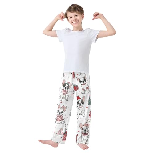 ZZXXB Xmas French Bulldogs Tree Boys Long Pants Soft Trousers Elastic Waist Kids Lounge Bottoms with Pockets S-XL3