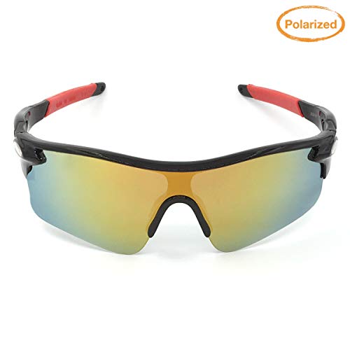 J+S Active PLUS Cycling Outdoor Sports Athlete's Sunglasses, Polarized, 100% UV protection (Black Frame/Golden Sunset Mirror Lens)