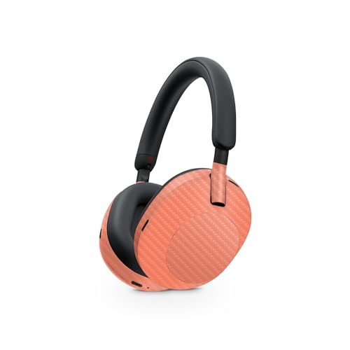 Image of MightySkins Carbon Fiber Skin Compatible with Sony WH-1000XM5 Headphones - Solid Salmon | Protective, Durable Textured Carbon Fiber Finish | Easy to Apply