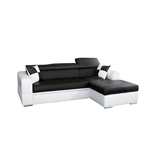 E-MEUBLES Canapé d'angle Moderne Convertibles Alicante Noir/Blanc (Canapé d'angle Droit)