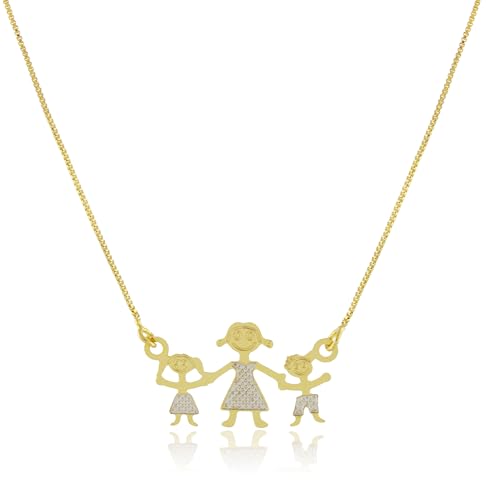 MALU MAIESE - Collar Familia Madre e Hijos, Collar Family, Colgante Madre e Hijo, Collar Personalizado Familia, Collar Madre e Hijos, Regalo para la Mamá (1 Niño y 1 Niña, Oro Amarillo 18k)