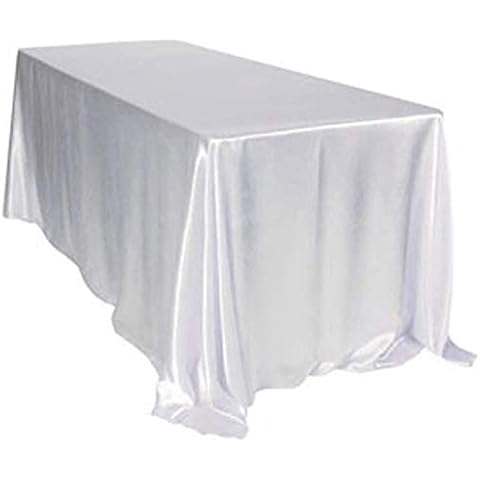 BIT.FLY Mantel de satén rectangular de 145 x 320 cm, color blanco Cover