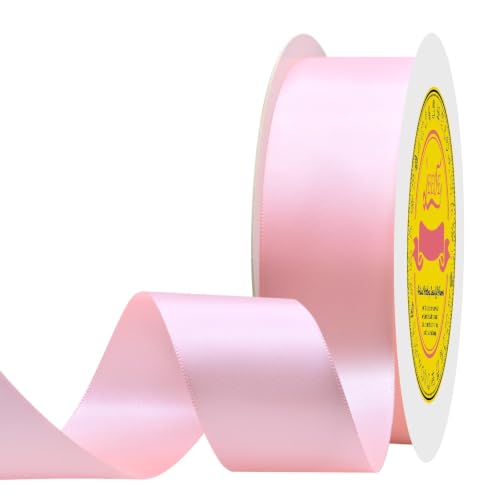 Image of Double Face Light Pink Satin Ribbon 1-1 /2 inch X 50 Yards Polyester Light Pink Ribbon for Gift Wrapping Very Suitable for Weddings Party Hair Bow Invitation Decorations and More