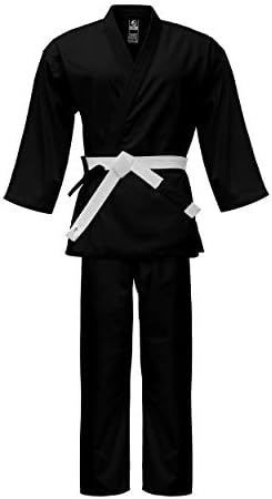 PFG Essential Light Weight Karate Uniform - Kids Adults Karate Gi (White Belt Included) (Black, 0000)