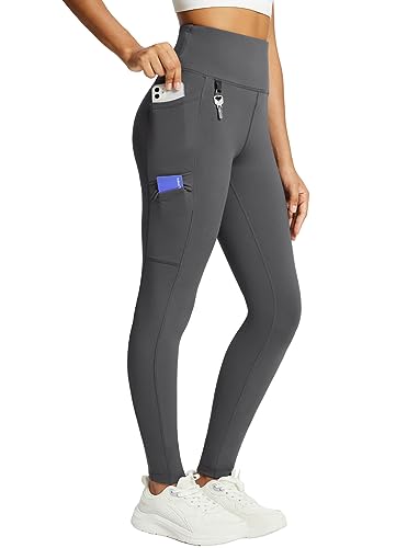 baleaf Damen Fleece gefütterte Leggings Wasserabweisend Hohe Taille Wanderleggings Thermo Leggings Fahrradhose Laufhose mit Reißverschlusstaschen Grau L