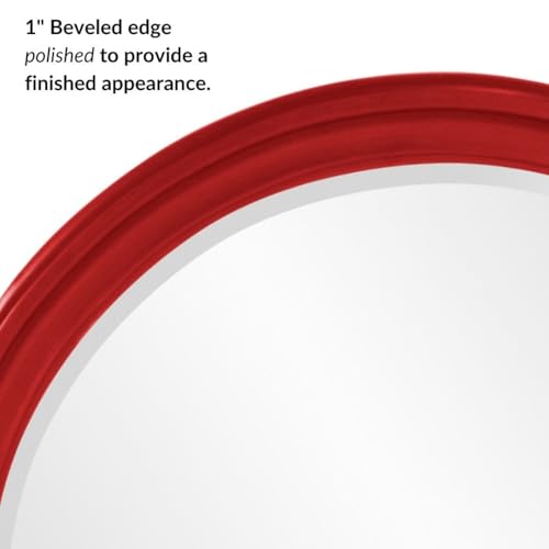 Image of Howard Elliott Collection George Round Glossy Red Wall Mirror, Bevelled Vintage Hanging Wood Framed Vanity Mirrors for Home Decor, Living Room, Bathroom, Bedroom, or Hallway, 36 Inch Round