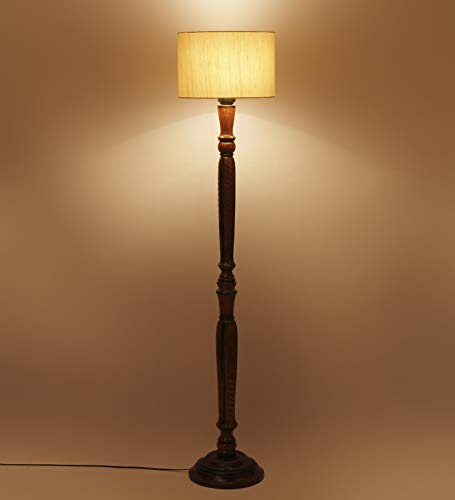 Image of Devansh Off-White Cotton Wooden Floor Lamps