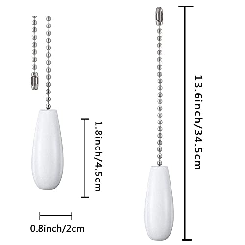 Image of Decorative Ceiling Fan Extension 12 Inches White Wooden Pull Chain Set Ornaments for Light Lamp (Nickel) 8 Pcs