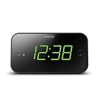 Philips Wake-Up Alarm Clock with Radio, Radio with Display for Bedside, Digital Radio with Dual Alarm, Sleep Timer & Snooze Function, Portable with Battery Back-up, Black with large Display